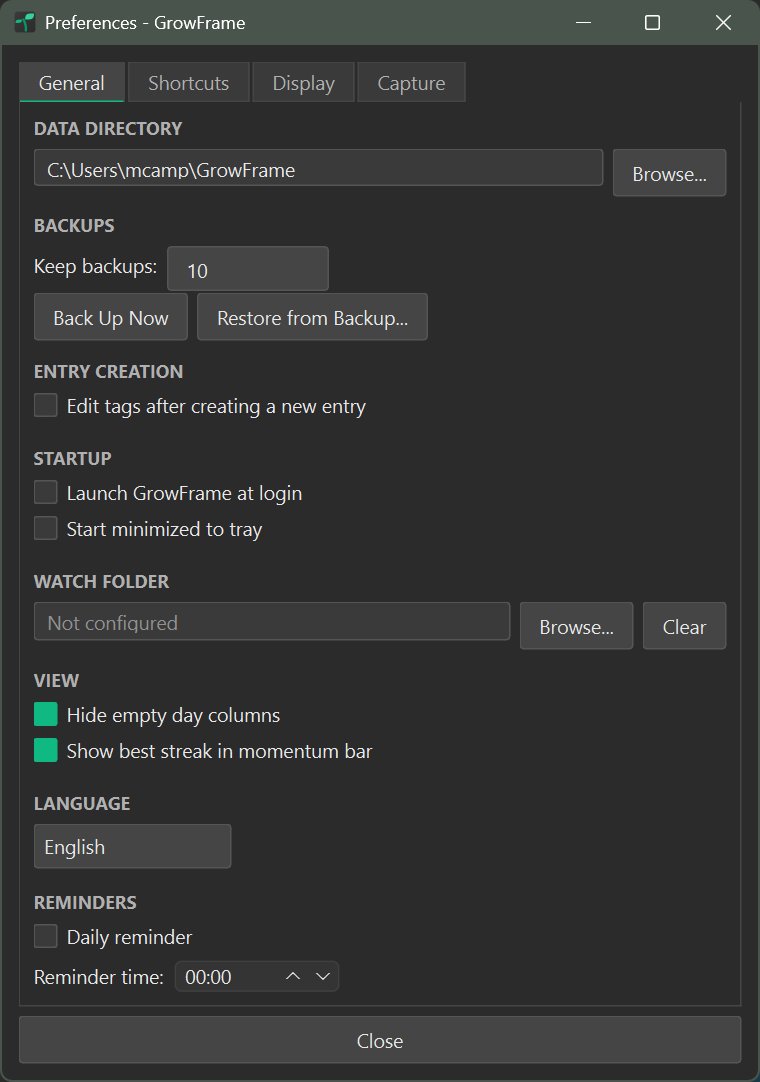 Settings > General tab