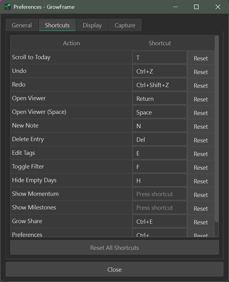Settings > Shortcuts tab